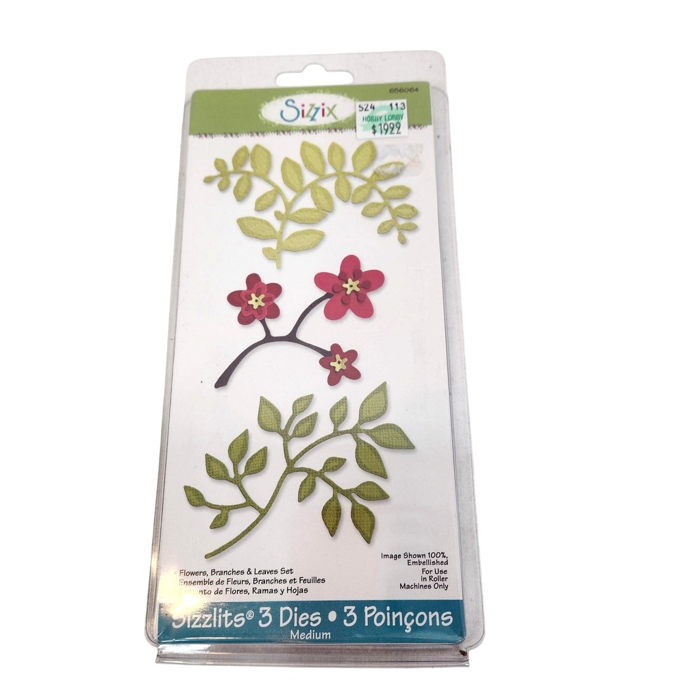 Sizzix Sizzlits Flowers Branches & Leaves 3 Dies 656064 Cardmaking Craft Set